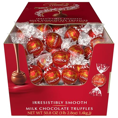 LINDT LINDOR MILK CHOCOLATE CANDY TRUFFLES, MILK CHOCOLATE WITH SMOOTH, MELTING TRUFFLE CENTER, 50.8 OZ., 120 COUNT