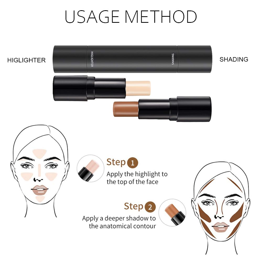 KARNAR 4 Colors Cream Contour Sticks Makeup Kit, Primer Face Highlighter Contouring for Beginners, Highlight and Contour Kit, Cream Concealer Makeup Blur Stick, Primer Face Corrector 1#,3#
