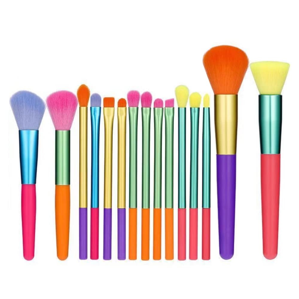 15 Pcs Colourful Makeup Brushes Set Professional Makeup Brush Premium Synthetic Bristles for Kabuki Foundation Blush Eyeshadow Concealers Eye Face Liquid Powder Cream Brushes Sets