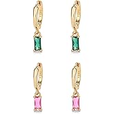 Gold Hoop Earrings With Green Drop, Huggie Hoops For Women & Men - 14K Gold, Hypoallergenic - 2PCS