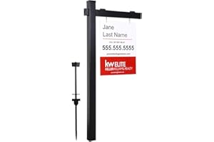 Kdgarden Vinyl PVC Black Real Estate Sign Post with Flat Cap 6ft. (4"x 4"x 72") Realtor Yard Sign Post for Open House and Home for Sale, 36" Arm Holds Up to 24" Sign(No Sign)