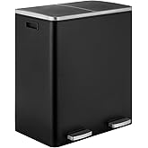 ComfyCorner 16 Gallon Rectangular Stainless Steel Trash Can, Dual Compartment Garbage Bin with Recycling Combo, Metal Dustbin Lid, Removable Liner, Indoor Hands Free Waste Bucket for Kitchen Home