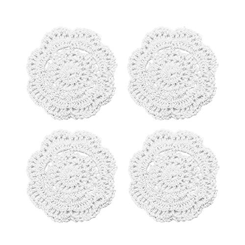 Phantomon Lace Round Crochet Doilies Small Handmade Coasters Table Placemats, White, 4-Inch, Pack of 4