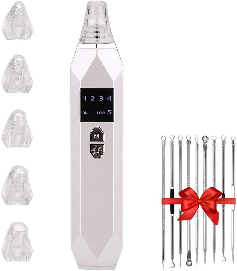 HALOVIE Blackhead Remover Vacuum Pore Cleaner Blackhead Extractor USB Rechargeable Black Head Tool Remover with 5 Replaceable Heads Acne Removal Tool for Women Men