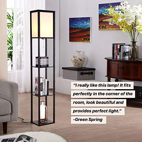 Brightech Maxwell Modern Led Shelf Floor Lamp Skinny End Table Nightstand For Bedroom Combo Narrow Side Table Black Deco