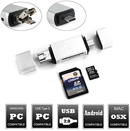 5 In 1 USB 3.1 Type-C To Micro USB 2.0 TF/SD Card Reader USB 3.0 Adapter for Windows, Mac Laptops, and Android,Mobile Phones and Tablets with OTG Support （Color:silver)