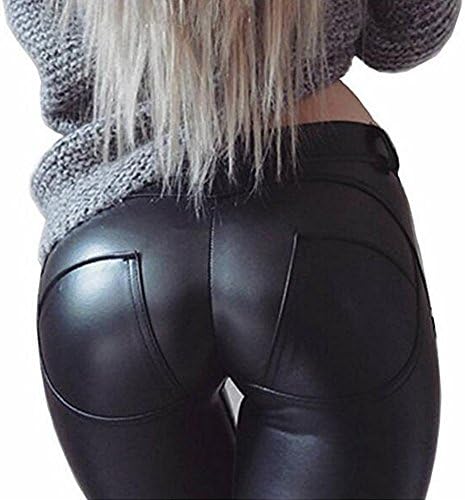TAWILL Sexy PU Women Stretchy Faux Leather Warm Pants Slim High Waist Leggings (Black, X-Small)