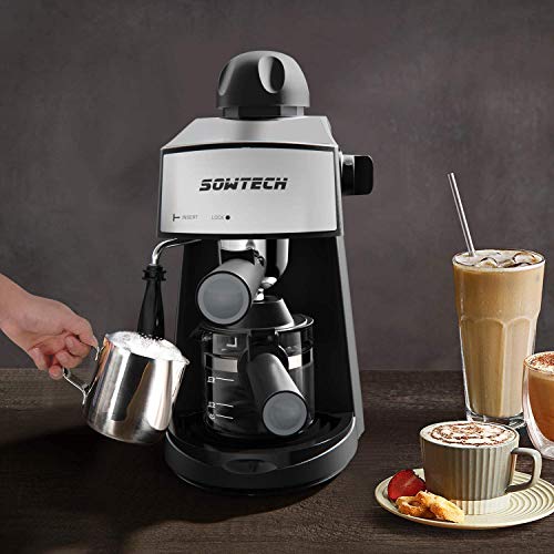 SOWTECH Espresso Machine, 3.5 Bar 4 Cup Steamer Coffee Maker Cappuccino