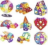 G-ikigai Magnetic Building Blocks - 100 Piece Set + 4 Wheels Kit - 50 + 50 Pcs 3D Shiny Smooth Block Set for Kids 3+ Boys and Girls - Toddlers Educational STEM Magnet Toy for Creativity