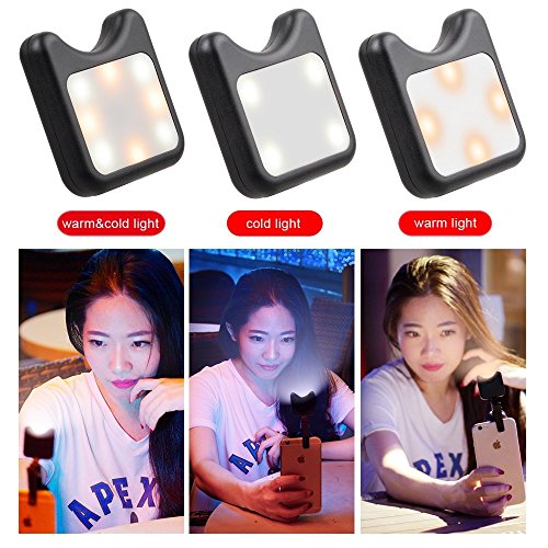 Apexel Clip On Mini Multi-Function Selfie Light[Portable Dimmable Clip Lights] Selfie LED Camera Light with 9 Lighting Modes for iPhone Samsung Sony and Other Smart Phones and Tabletes,Black - Thumbnail 3