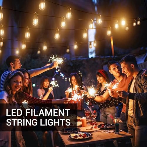 GlobaLink Outdoor String Lights, E14 S14 LED Garden, IP65 Waterproof Festoon Outdoor Lights 2700k 30+2(Spare) Bulbs for Outside Patio Terrace Yard Wedding Party Decor- Connectable
