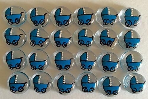 Glass Gems Hand Painted Original by Lauri - Party Favors, Vase Fillers, Mosaic Tile, Table Confetti, Jewelry Making, Bag Fillers - Blue Baby Carriage