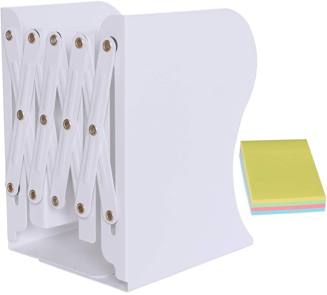 DARUITE Metal Bookends, Adjustable Book Holder, Heavy Duty Bookend, Book organiser for School,Home,Office(White)