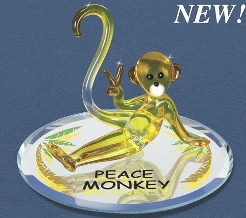 Glass Baron Yellow Peace Monkey Figurine