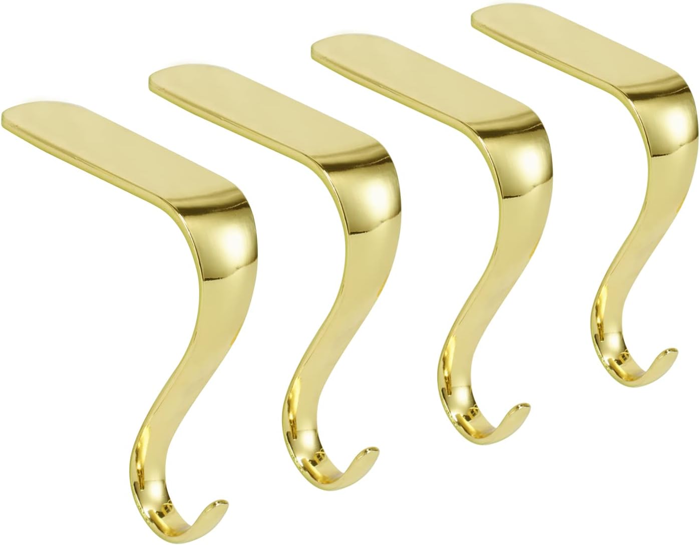Ornament Hooks - Christmas Stocking Hangers for Mantel Set of 4, Christmas Stocking Holders for Fireplace Metal Mantel Stockings Hooks for Shelf Fireplace Garland Christmas Home Decoration (Gold, 4)