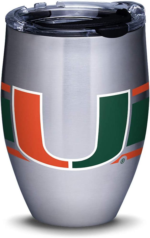 Tervis Miami Hurricanes Stripes Stainless Steel Insulated Tumbler with Clear and Black Hammer Lid, 12oz, Silver