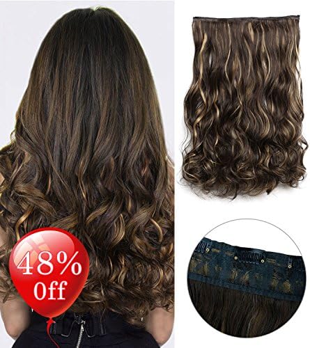 Special Deal-Balayage Hair Extensions Hairpieces, 24" Curly Layered One Piece 5 Clips Clip in/on Hair for Woman Girls by Rhyme