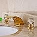 Rozin Dual Crystal Knobs LED Light Waterfall Basin Faucet Widespread 3 Holes Sink Mixer Tap Gold Polished