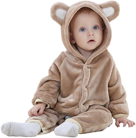 Zhoumei Toddler Baby Bear Outfit Flannel Romper Infant Onesies 80 Brown