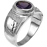 LA BLINGZ 14K White Gold Gemini Zodiac Sign June Birthstone Violet CZ Ring