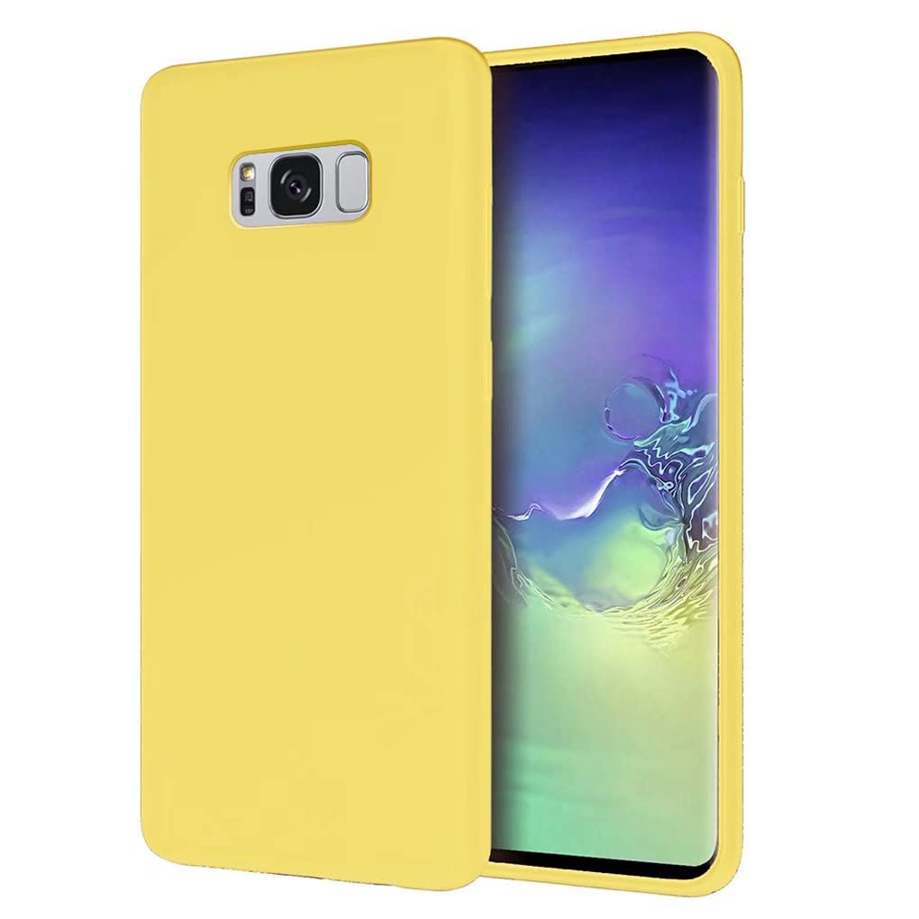 NiaCoCo Compatible with Samsung Galaxy S8 Case Ultra Thin Shockproof Liquid Silicone Phone Case Soft Gel Microfiber Rubber Stripe Protector Case (Yellow)