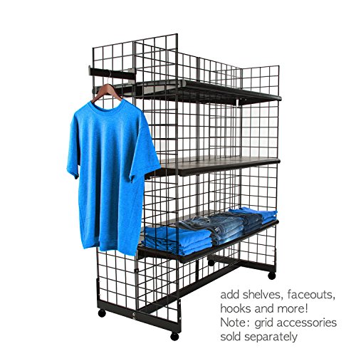 Only Hangers Gridwall Panel Display Fixture with Gondola Base Black