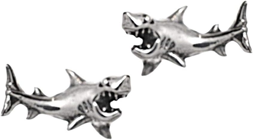 'Under The Sea' Sterling Silver Collection: Small Silver Fierce Shark Stud Earrings (5mm x 11mm) (E720)