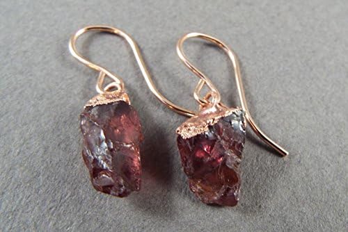Raw Garnet Electroformed Copper &amp; Rose Gold Earrings