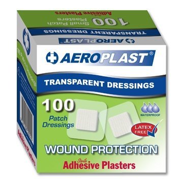 Aeroplast Transparent Plasters, Small Patch 38mm x 38mm (100 per box)