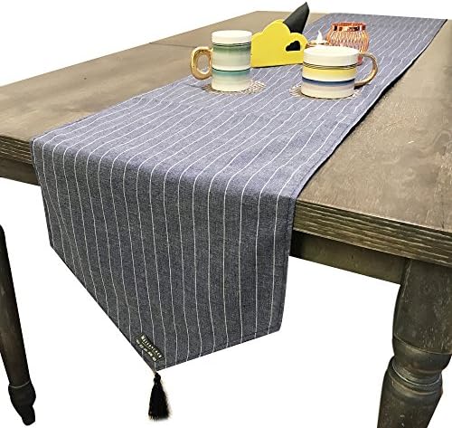 Maison De Coco 85"x15" 100% Premium Cotton Pin Stripe Table Runner (Navy)