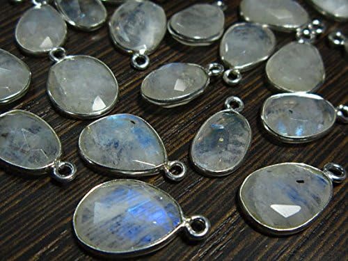 925 Sterling Silver Rainbow Moonstone Faceted Free Form Shape Pendants -5 Pcs Listing- Size- 15-17mm long