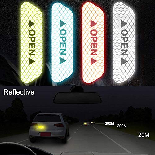 xxiaoTHAWxe 4Pcs Universal Car Door Open Reflective Sticker Tape Safety Warning Mark Decal - White - Thumbnail 2