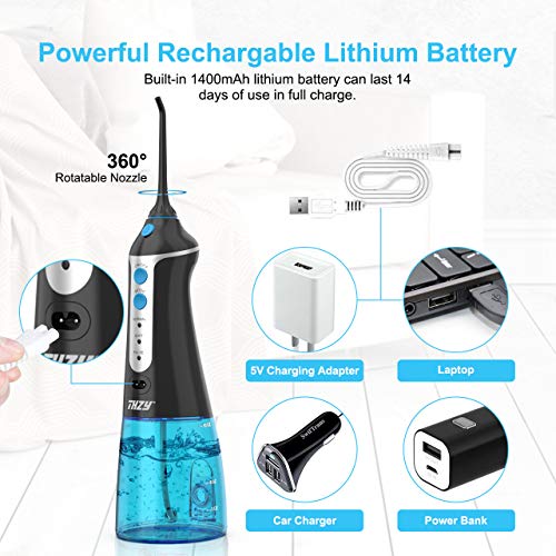 Cordless Water Flosser Oral Irrigator, XPretty Professional Portable and Rechargeable Dental Water Flossing, IPX7 Waterproof 3 Mode Teeth Cleaner with 4 Jet Tips for Home and Travel, Braces Care