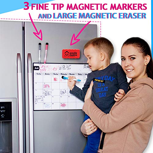 Magnetic Dry Erase Calendar for Refrigerator - Best Family Calendar for Fridge 16,5"x12,5" - Monthly Calendar for Kitchen - 3 Fine Tip Markers and Large Eraser with Magnets - Whiteboard for Planners