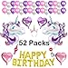 Sunba Youth Unicorn Party Supplies Set Birthday Decorations for Kids- Glitter Unicorn Headband for Girls,Gold Happy Birthday Banner, Latex Foil balloons,52 pcs Unicorn Party Decor…