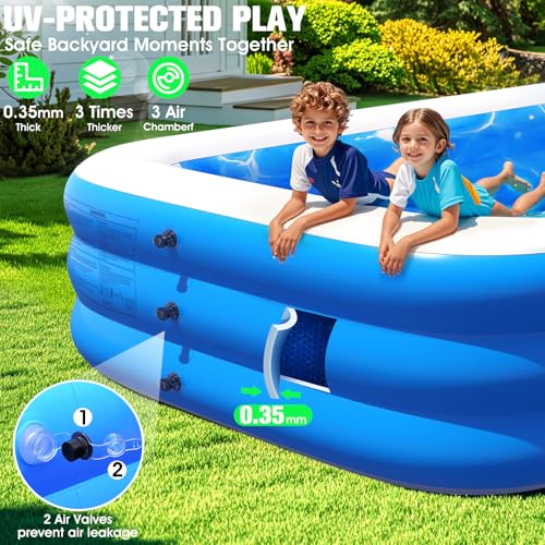 Luxfero Piscine Gonflable avec Siège et Lumières, 280x160x50 cm Grande Piscine Gonflable Adultes, Piscine Rectangulaire épaissie 1400L, Swimming Pool pour Le Jardin Extérieur