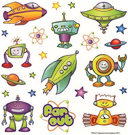 Reusable Vinyl Stickers ~ Out of This World Robot Adventures (25 Stickers, 1 Sheet