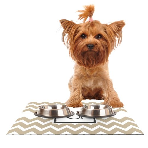 Kess InHouse Kess Original Monogram Chevron Tan Letter G Feeding Mat for Pet Bowl, 18 by 13-Inch