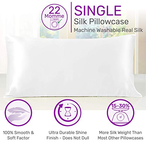 Sleep Mantra White Silk Pillowcase Queen Size - 20 x 30 Inch Pillow Cover with Hidden Zipper, 100% Silk 22 Momme Machine Washable Pillow Sham for Sensitive Skin and Hair - Thumbnail 5