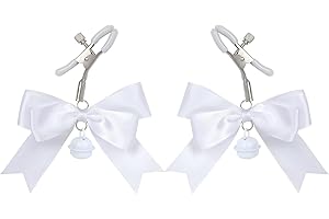 Nipple Clamps with Bow Bell Stainless Steel Non Piercing Body Jewelry Adjustable Faux Nipple Clips for Women Beginner (White)