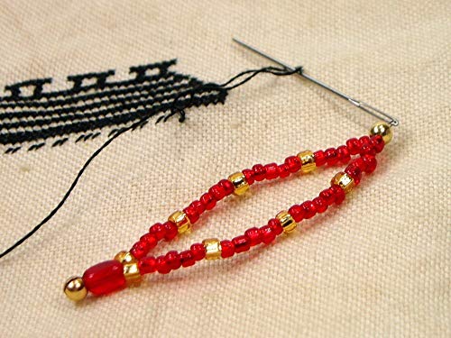 image for TJBdesigns Beaded Stitch Picker/Needle Threader Set Red Gold