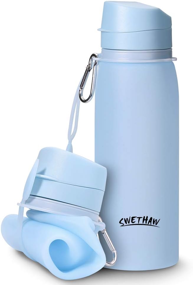 Swethaw Collapsible Water Bottle, 25 oz. Silicone Portable Bottles Foldable Lightweight Leak Proof Outdoor Water Bottles BPA Free, Travel, Sports, Hiking, Camping