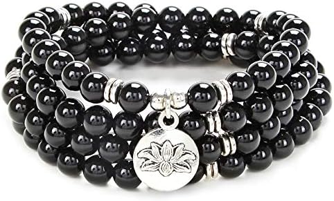 Self-Discovery 108 Bead Mala Bracelet with Lotus Charm and 6mm Small Stone Beads Self-Discovery 108 Bead Mala Bracelet with Lotus Charm and 6mm Small Stone Beads