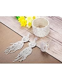Sllaiss - Juego de joyas para novia con diamantes de imitación brillantes