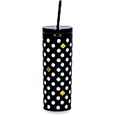 kate spade new york Insulated Tumbler with Reusable Straw, Black 24 Ounce Acrylic Travel Cup with Lid, Polka Dots