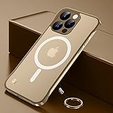 Omio Magnetic Slim Case for iPhone 16 Pro Max Compatible with MagSafe, Clear Matte Ultra-Thin Bumper Frameless Borderless Design with Finger Loop Full Camera Protector for Women Men, Desert Titanium