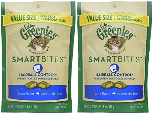 Feline Greenies 2 Pack of Smartbites Hairball Control Cat Treats, Tuna, 4.6 Ounces Per Pack