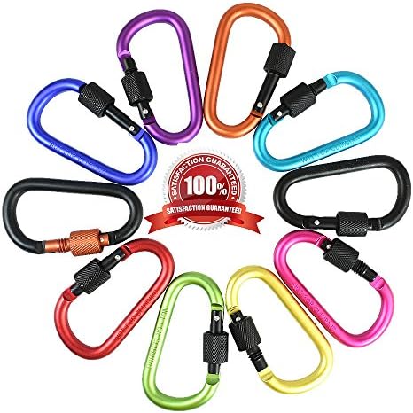 Aluminum Alloy D-Shape Buckle, Abory Super-Powerful Spring Snap Key Chain Clip Hook Screw Lock Buckle, Idea for Camping, Hiking, Waling &amp; Fishing - 10 PCS