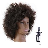 Afro Mannequin Head 100% Human Hair Hairdresser Training Head Manikin Cosmetology Doll Head (Table Clamp Stand Included) HI0210D