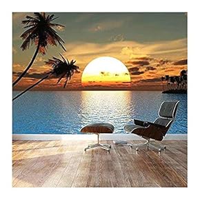 Large Wall Mural - Beautiful Tropical Scenery/Landscape Palm Trees on The Beach at Sunset | Self-Adhesive Vinyl Wallpaper/Removable Modern Decorating Wall Art - 66" x 96"